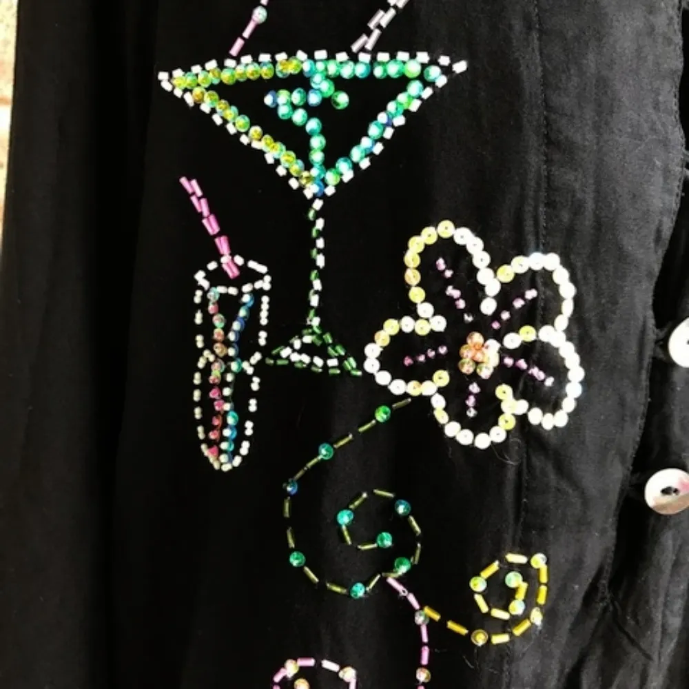 Mango Bay Beaded Black Blouse Cocktails Cruise Size L - Image 2