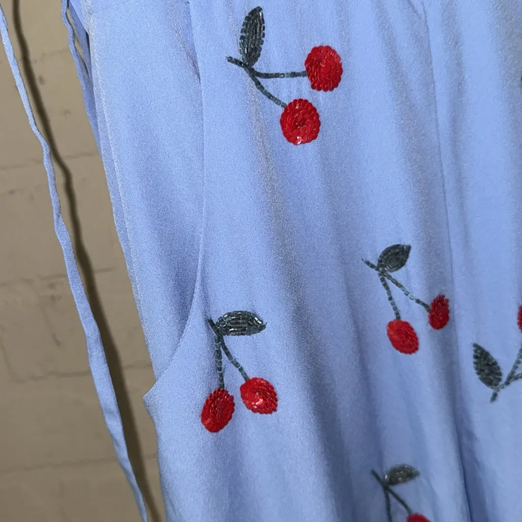 Lovers and Friends Jumpsuit x Small Blue Red Analee Cherries Beaded Side Ties XS - Image 4