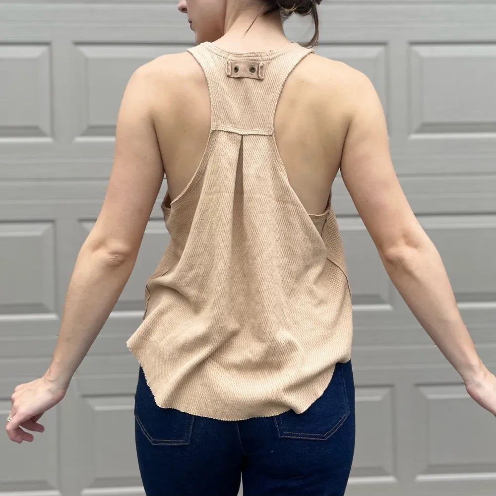 Free People We the Free Relaxed Fit Oversized Waffle Knit Razorback Tank Top S - Image 5