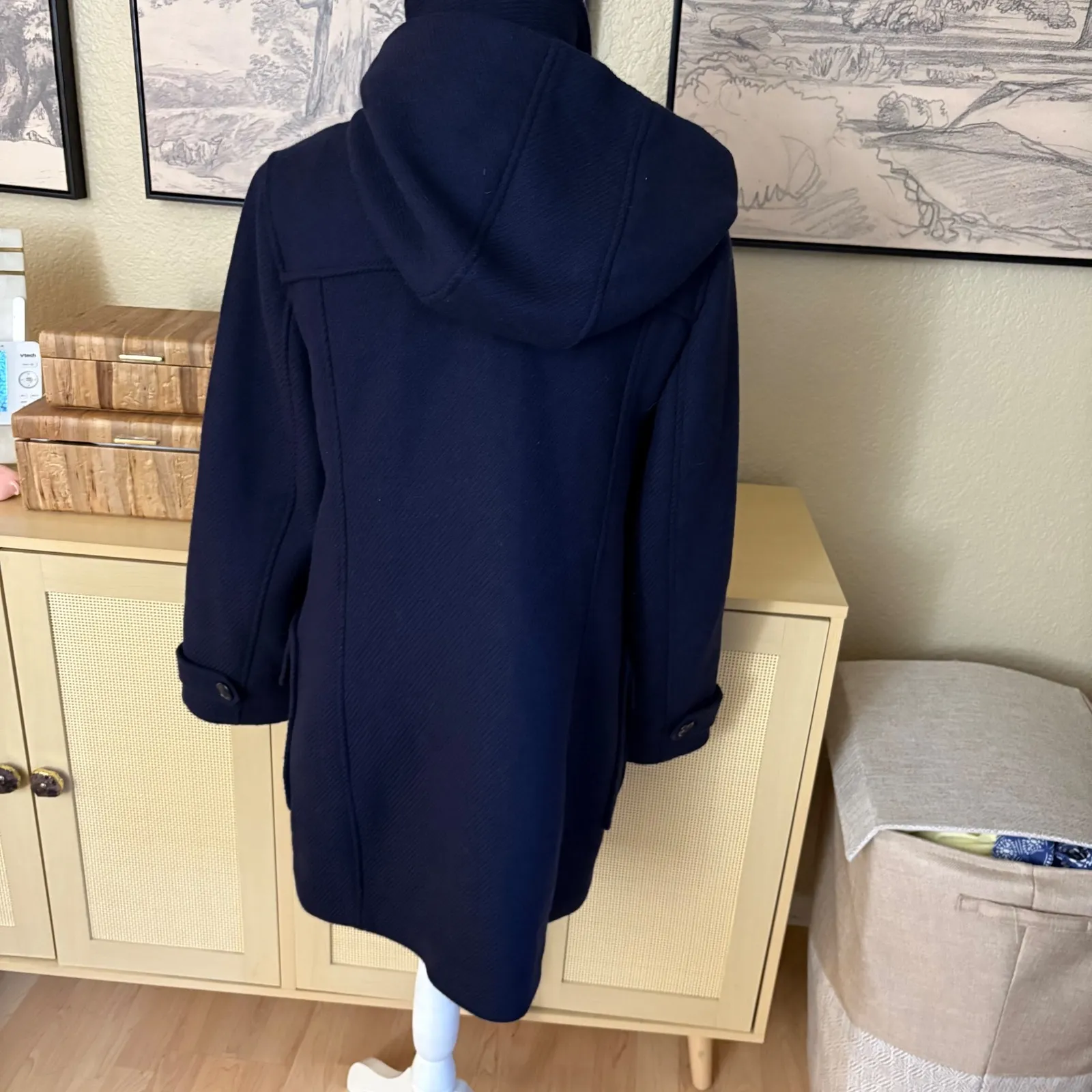 BROOKS BROTHERS Navy Toggle Coat Jacket Wool Fleece Lined Women's Size 10 - Image 3