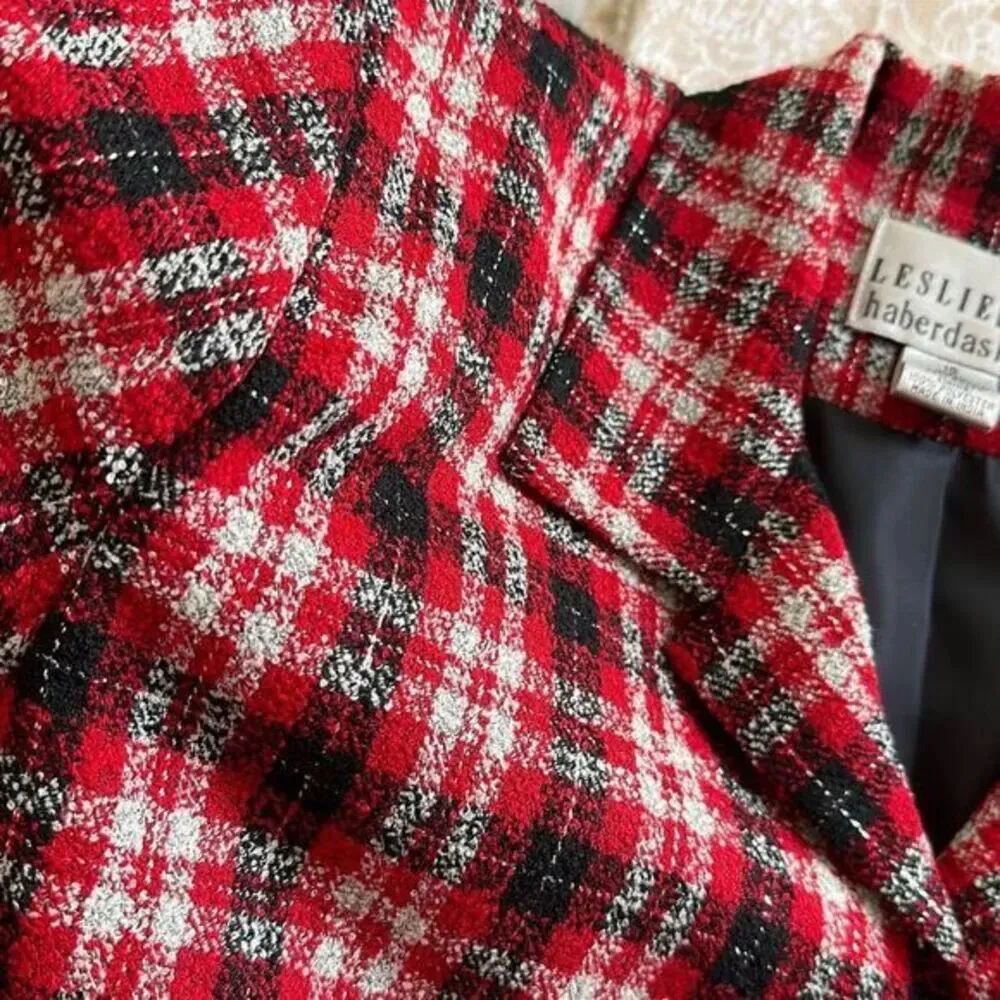 Leslie Fay‎ Haberdashery Tweed Button Down Suit Jacket Red - Image 5