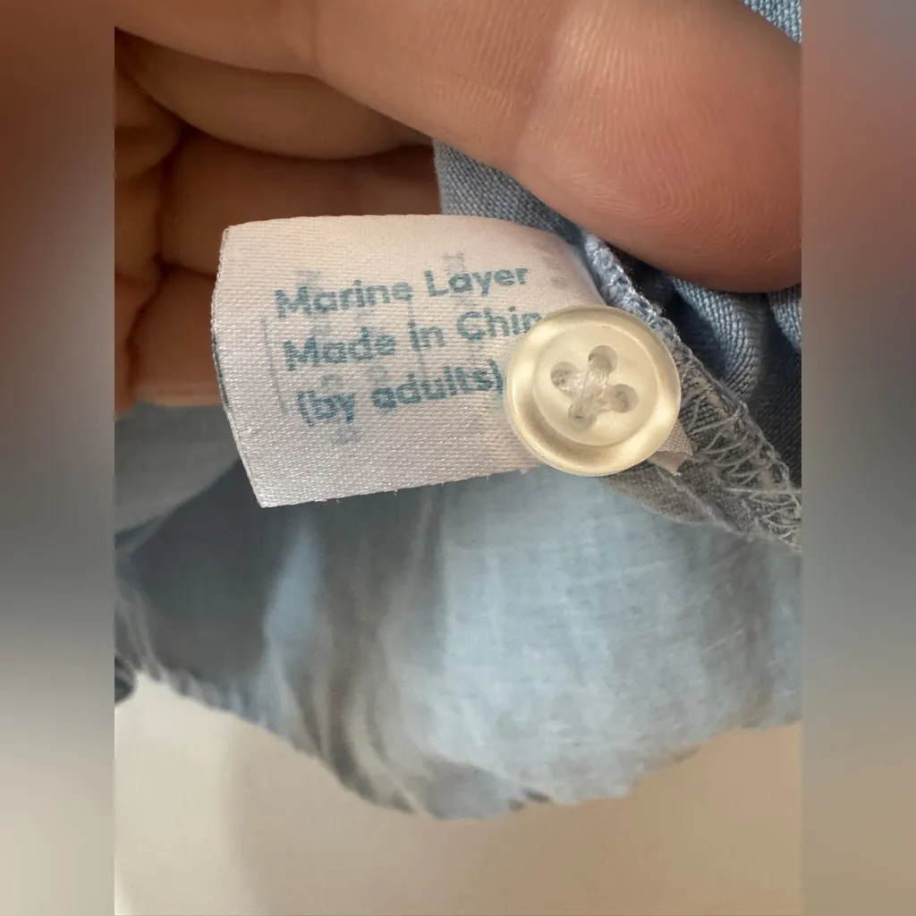 Marine Layer‎ XS Mariah Short Sleeve Collar Button Down Chambray Color block - Image 5