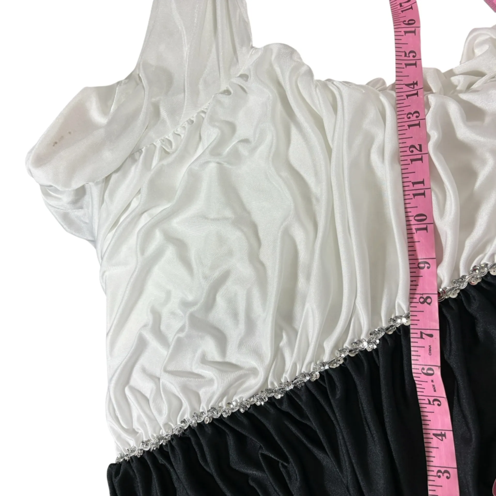 VINTAGE 1980S 90S Black + White Draped Cruella Deville style Dress M L Size M - Image 6