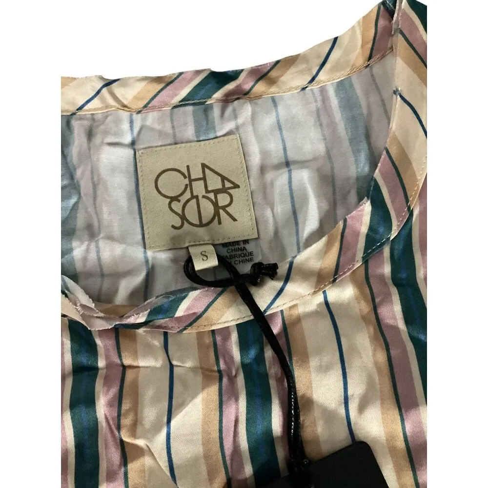 Striped Chaser Short-Sleeve Blouse With Scoop Neckline & Soft Pastel  silky - Image 2