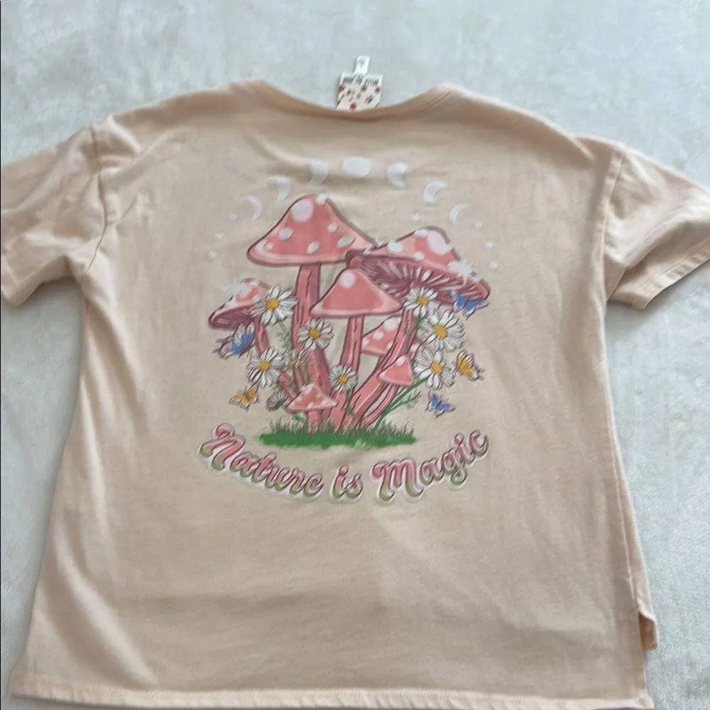 Belle du Jour Tan Graphic T-Shirt with Mushroom Design - Image 2