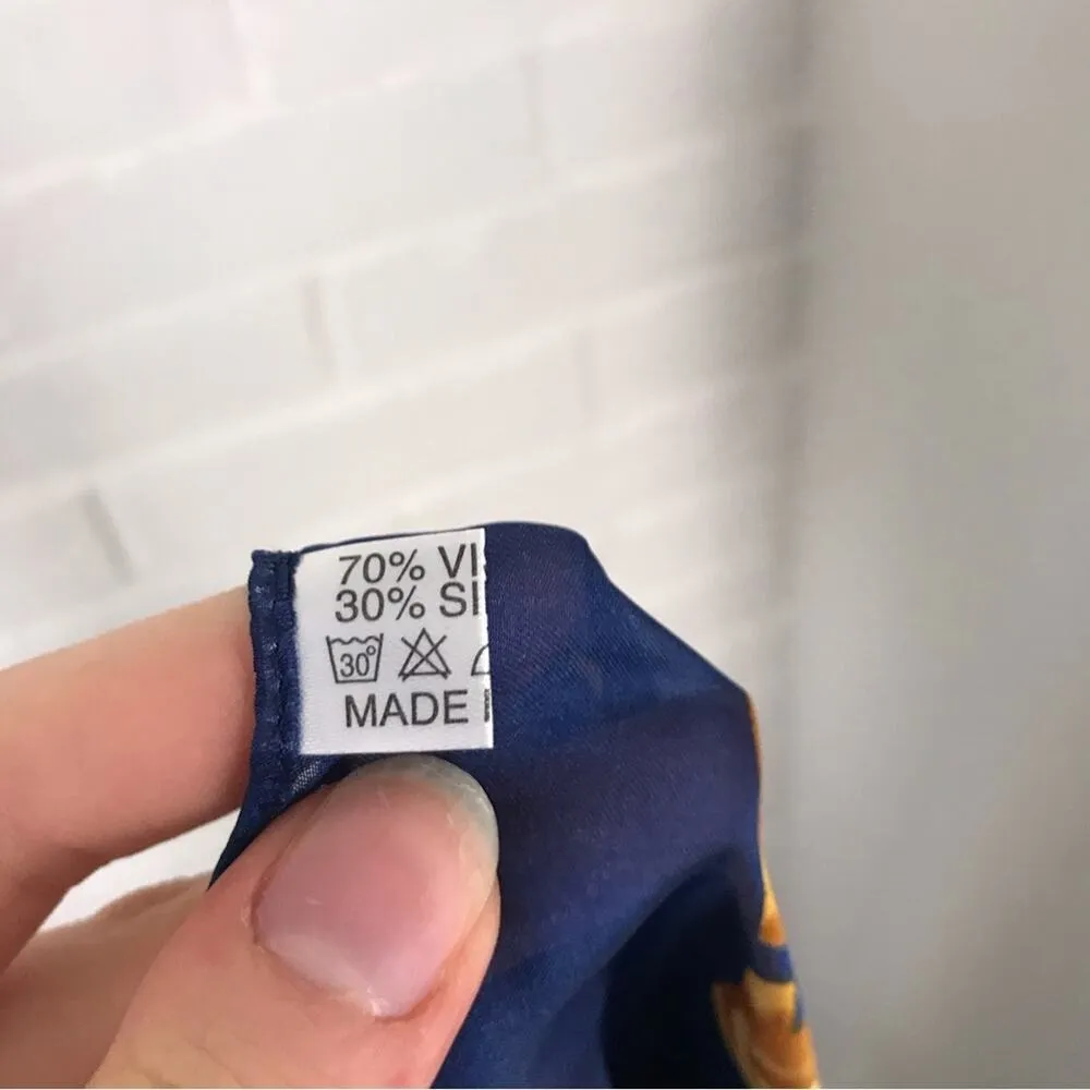 Silk Blend Key and Floral Print Oversized Scarf / Wrap Blue - Image 7