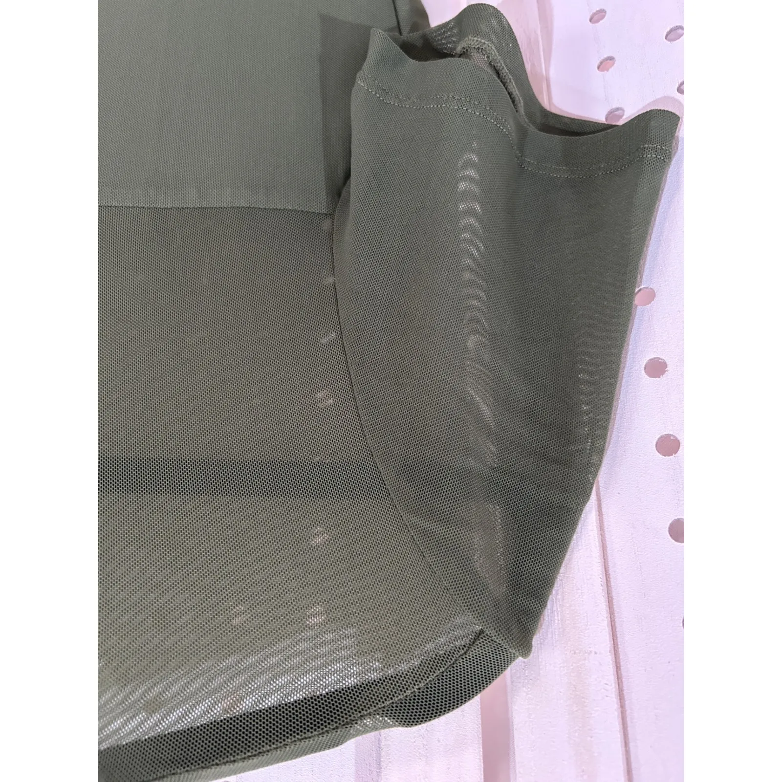 REORIA Mesh Sleeve Crop Top Olive Green Sheer Casual Women Size L Size L - Image 4