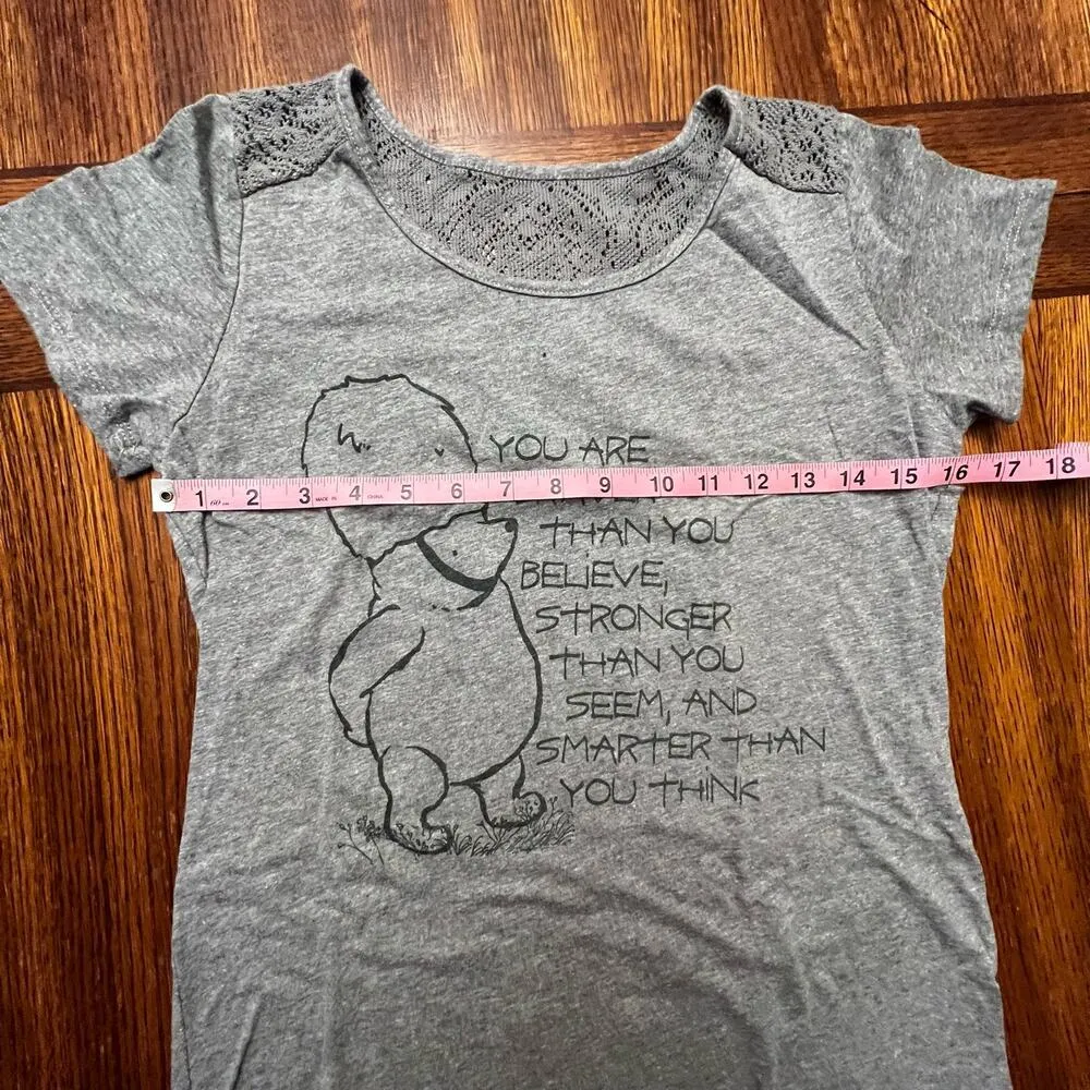 Disney Winnie The Pooh Original T-Shirt You Are Braver Than You Think Small Gray - Image 7