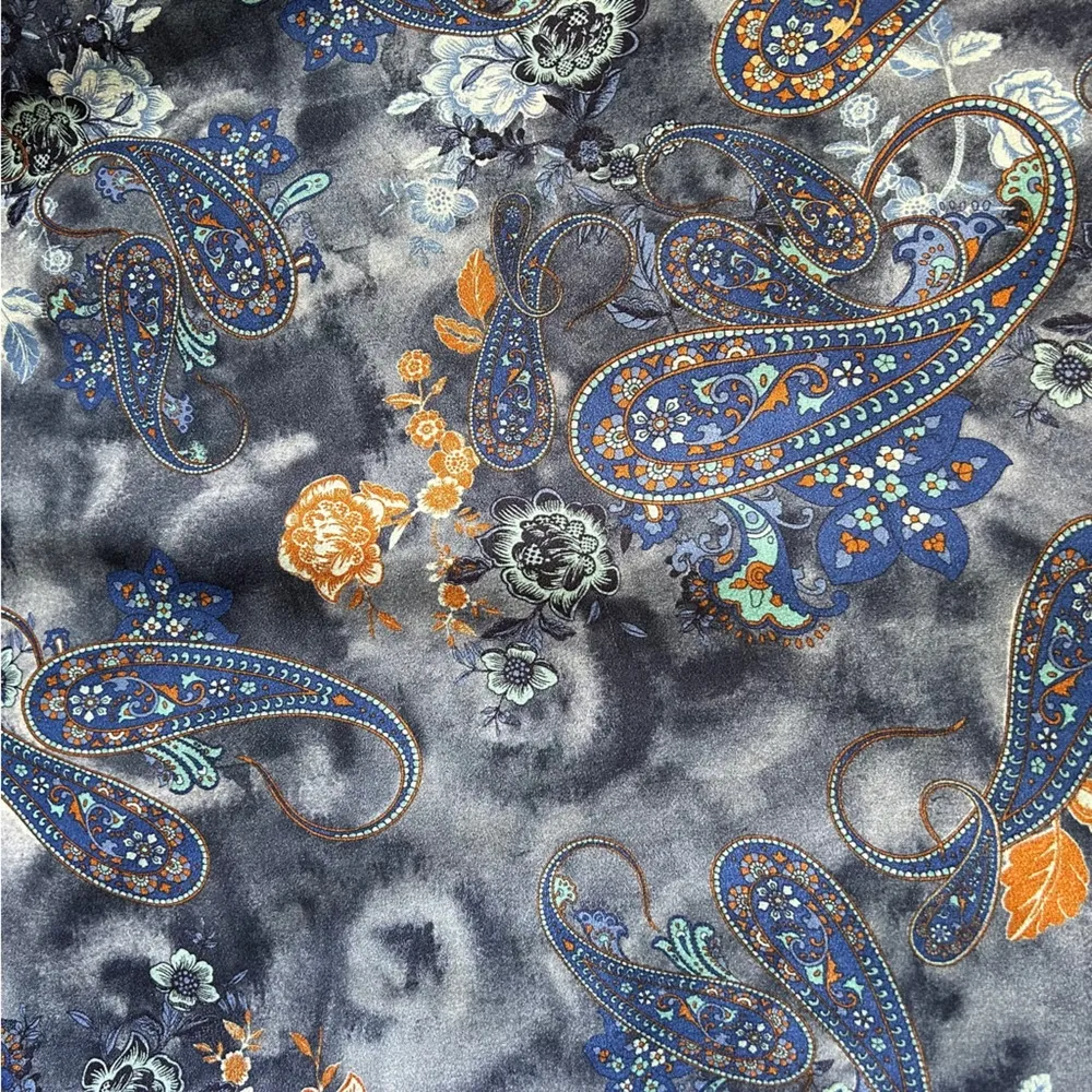 Solitaire Faux Suede Paisley Retro 70s Duster Jacket Blue Brown Casual Large - Image 2