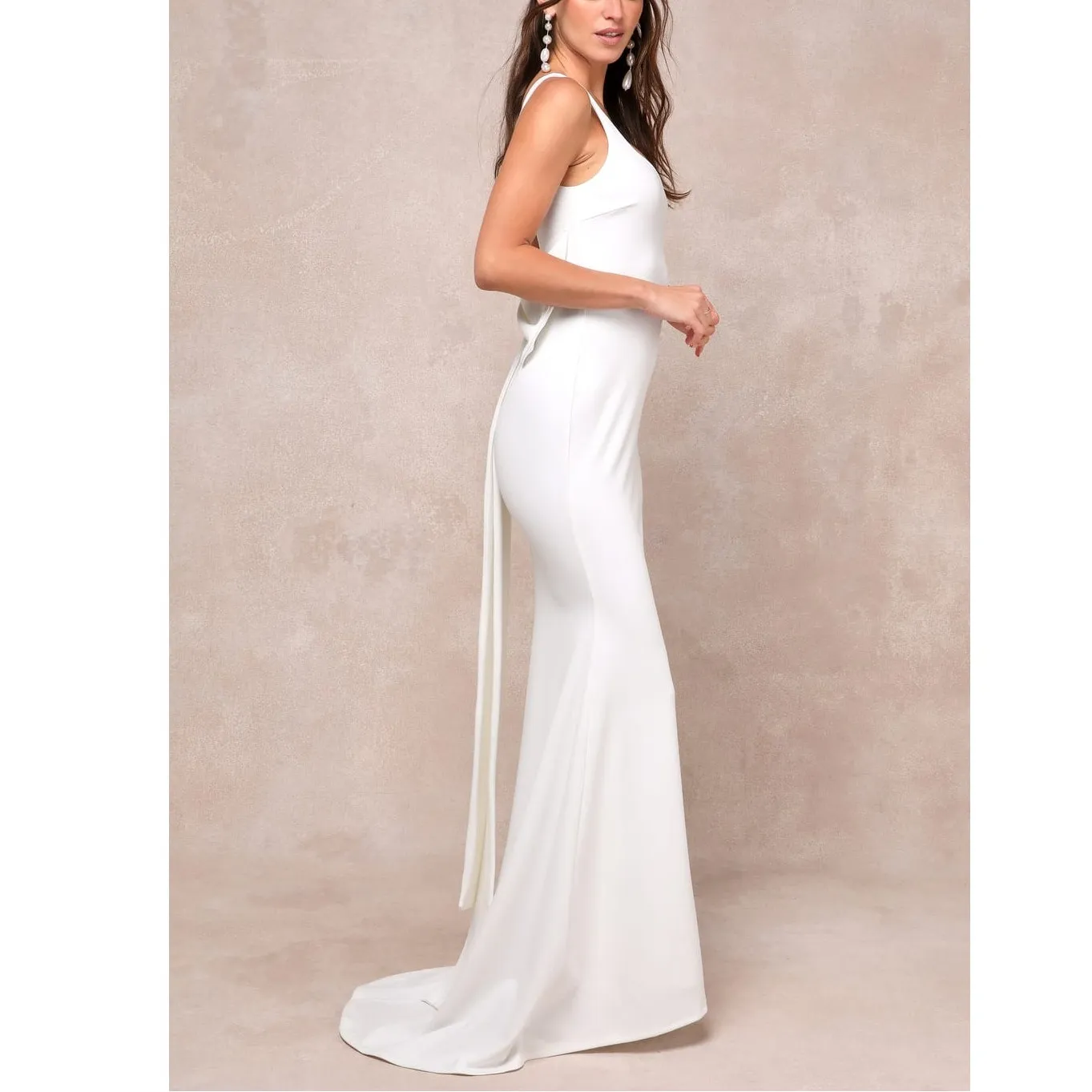 Lulus Bridal NWT Loving Fate White Bow Square Neck Backless Maxi Gown Dress XL - Image 5