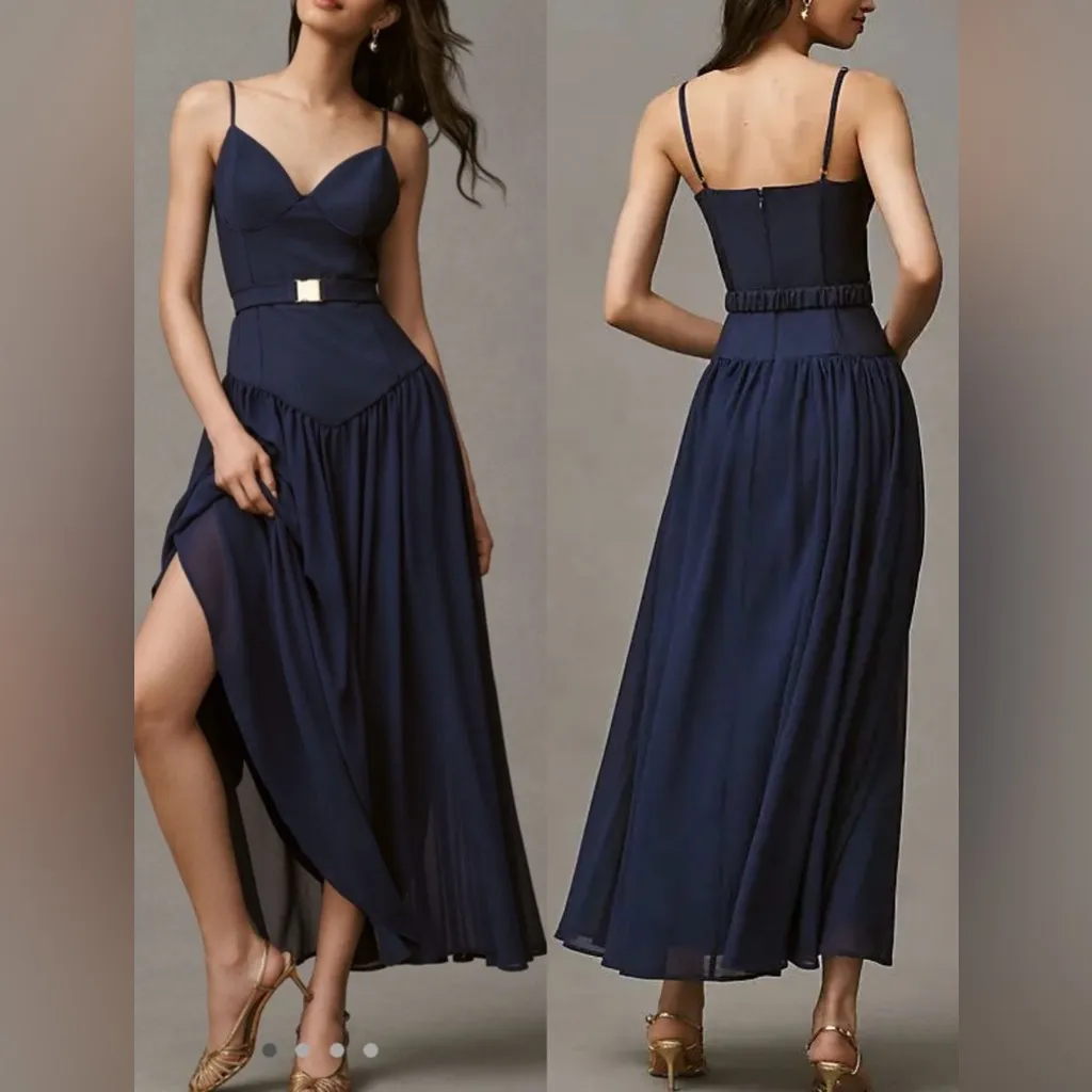 NEW HUTCH Bustier Drop Waist Evening navy Gown Sz 6 - Image 2