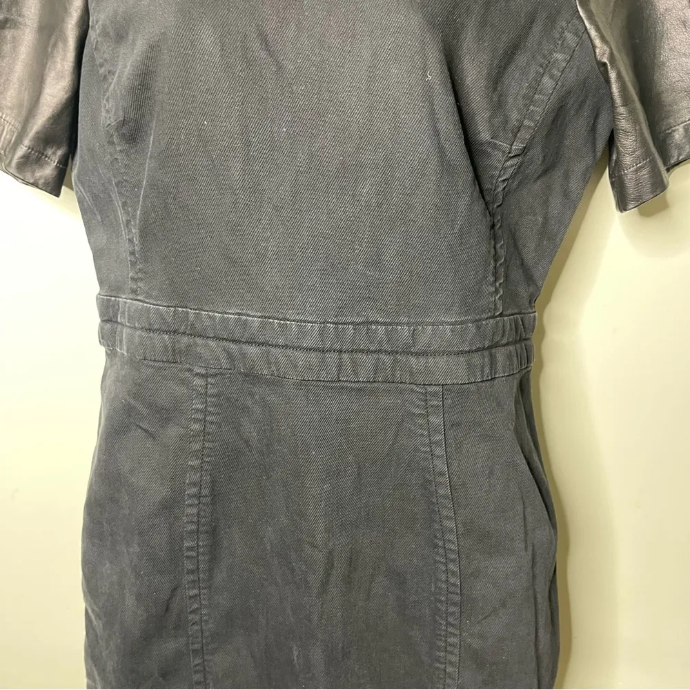 Marc by Marc Jacobs black denim mini dress leather sleeves sz 12 - Image 7