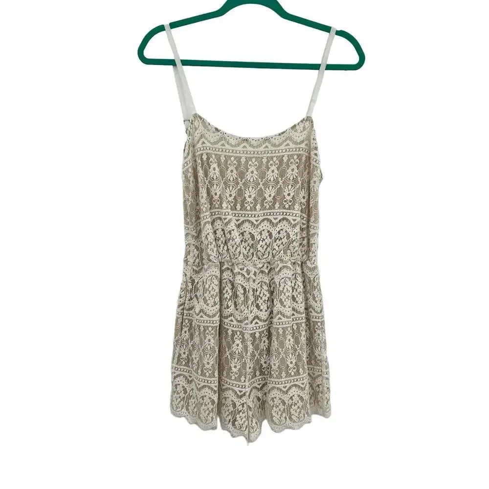 Alice + Olivia Cassia Romper Sleeveless Lace‎ Crochet Zipper White Beige  Size 8 - Image 3
