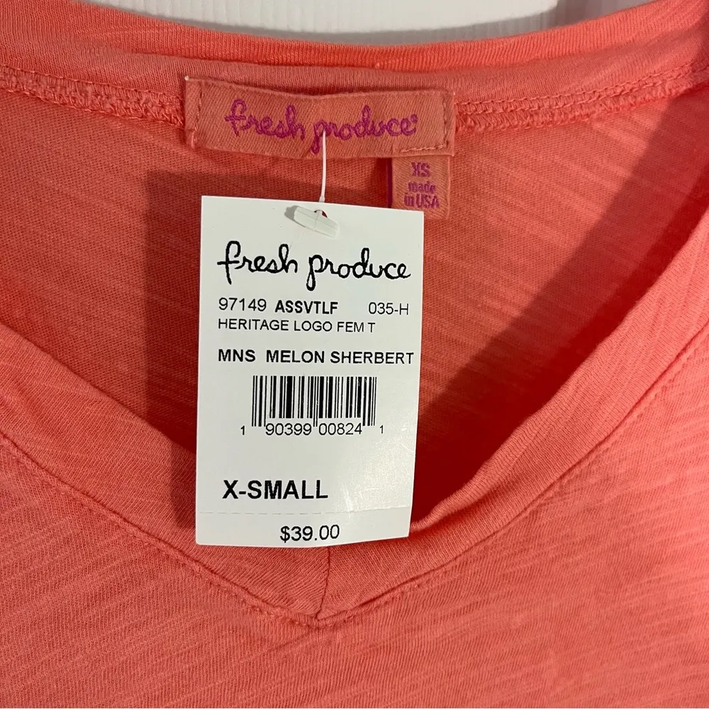 NWT FRESH PRODUCE XS Melon Sherbert Heritage Logo Fem Tee New - Image 2