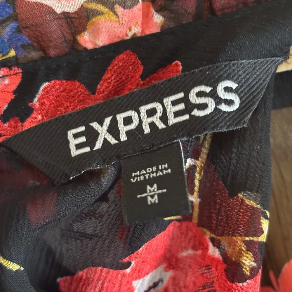 Express Floral Shift Sheer Ruffle Sleeve Mock-Neck Boho Sz M - Image 6