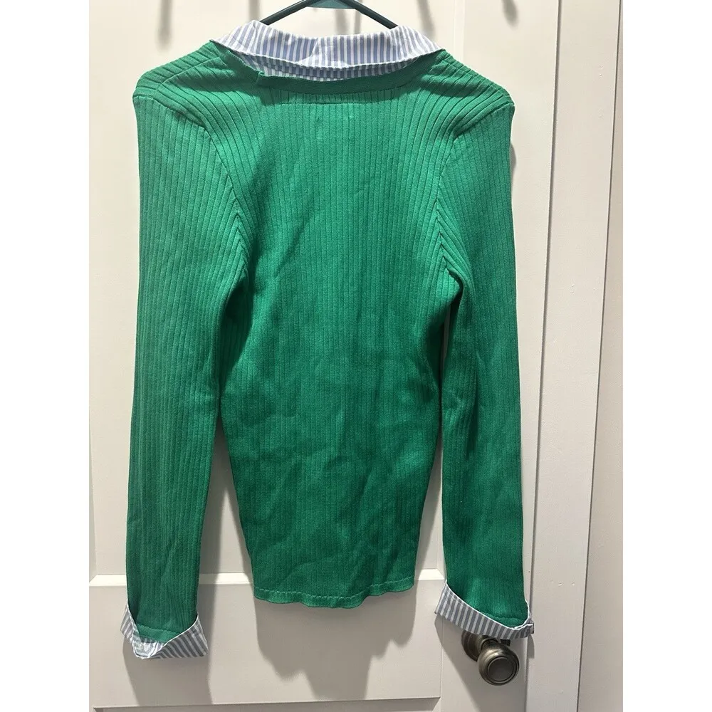 Maeve Layered Ribbed Cardigan Sweater Size Large Layered Business Office Green - Image 5
