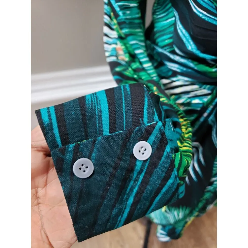 Chicme Womens Green 100% Polyester Casual Collared Long Sleeve Top Blouse Size M Size M - Image 5