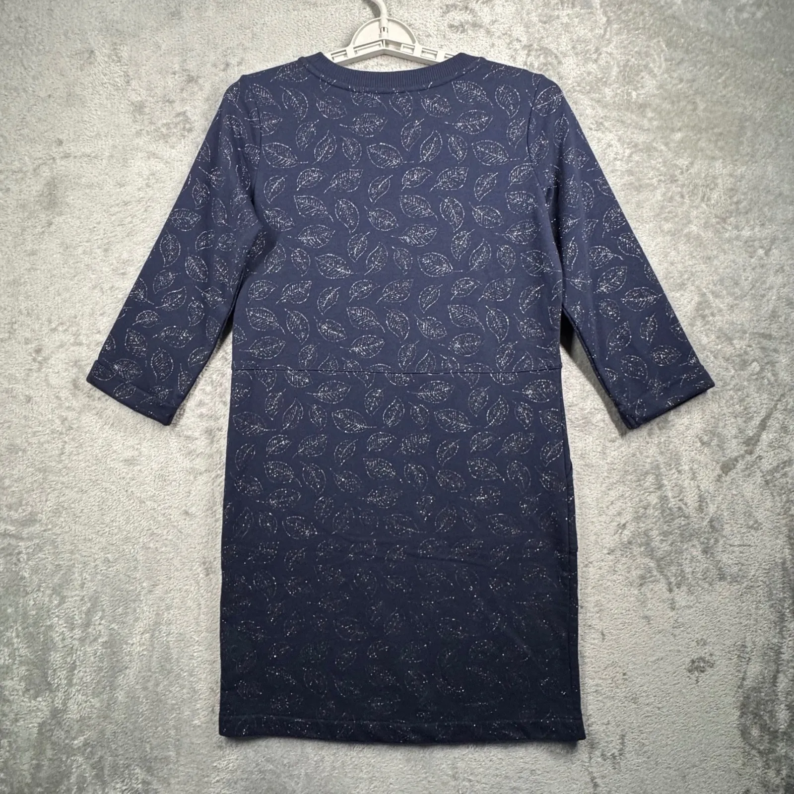 Boden Hannah Sweatshirt‎ Dress 4R Navy Foil Leaf Print Mini Dress Pockets Cozy Blue Size 4 - Image 3