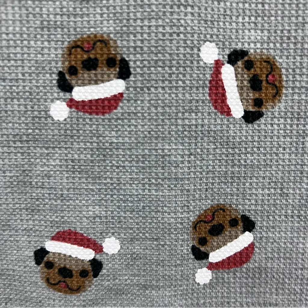 Gray Thermal long sleeve w/ puppy dog pug Santa hat S holiday Christmas top - Image 3