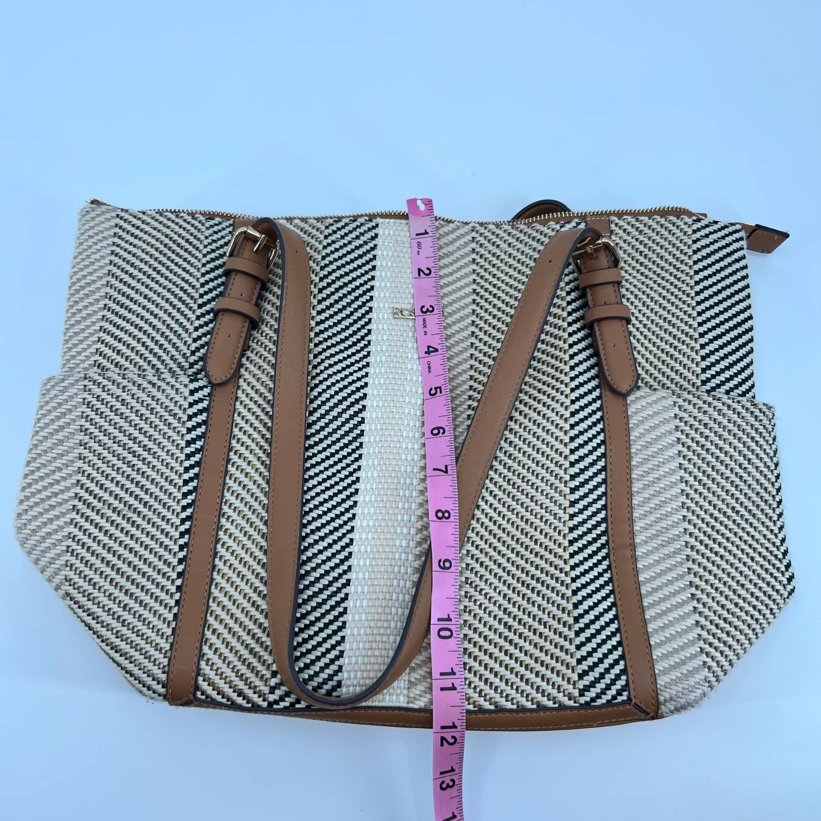 Rosetti Tierney shoulder tote bag chevron pattern tan faux leather accents chic - Image 10