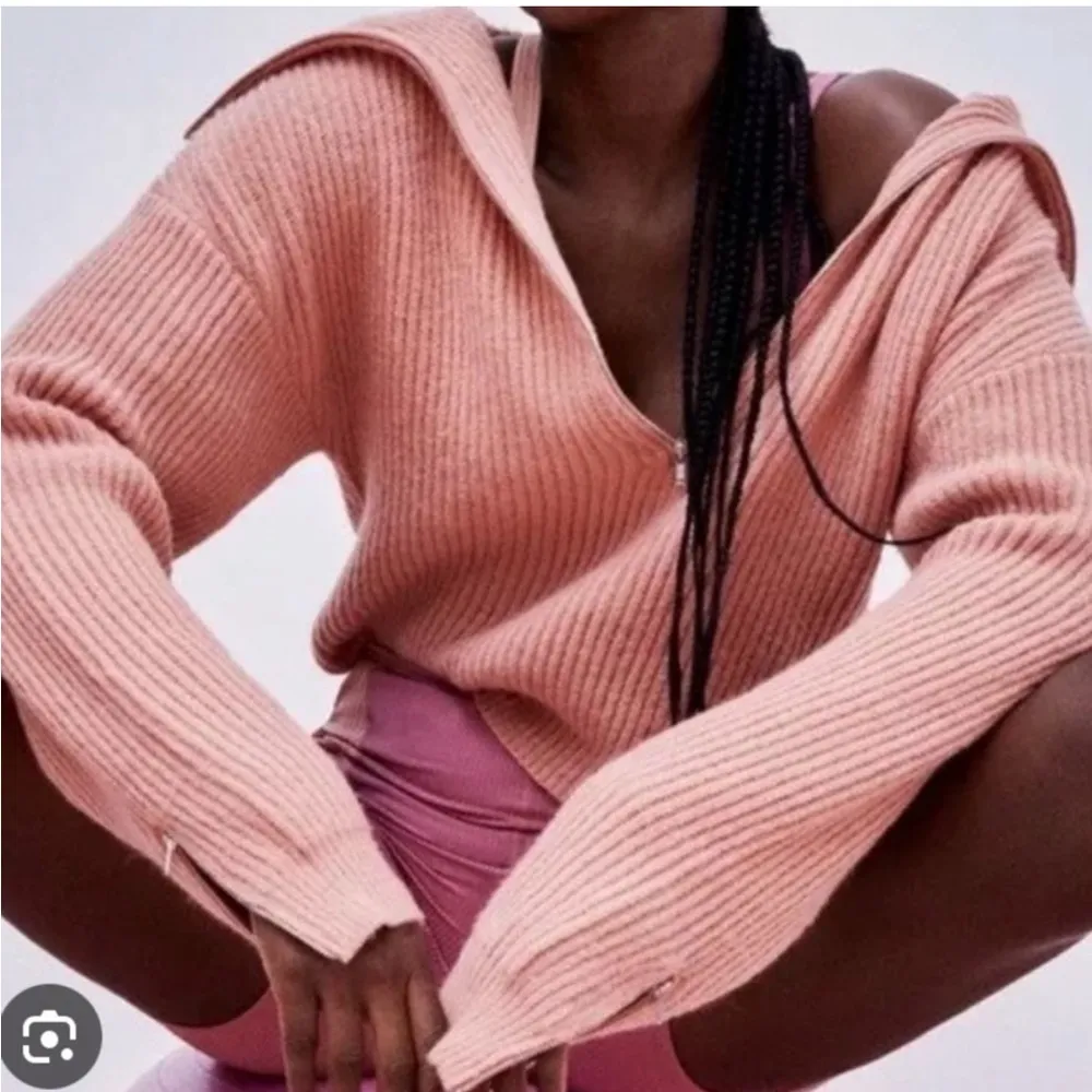 For Love and Lemons Ryan half Zip Sweater Rose Pink - Image 2