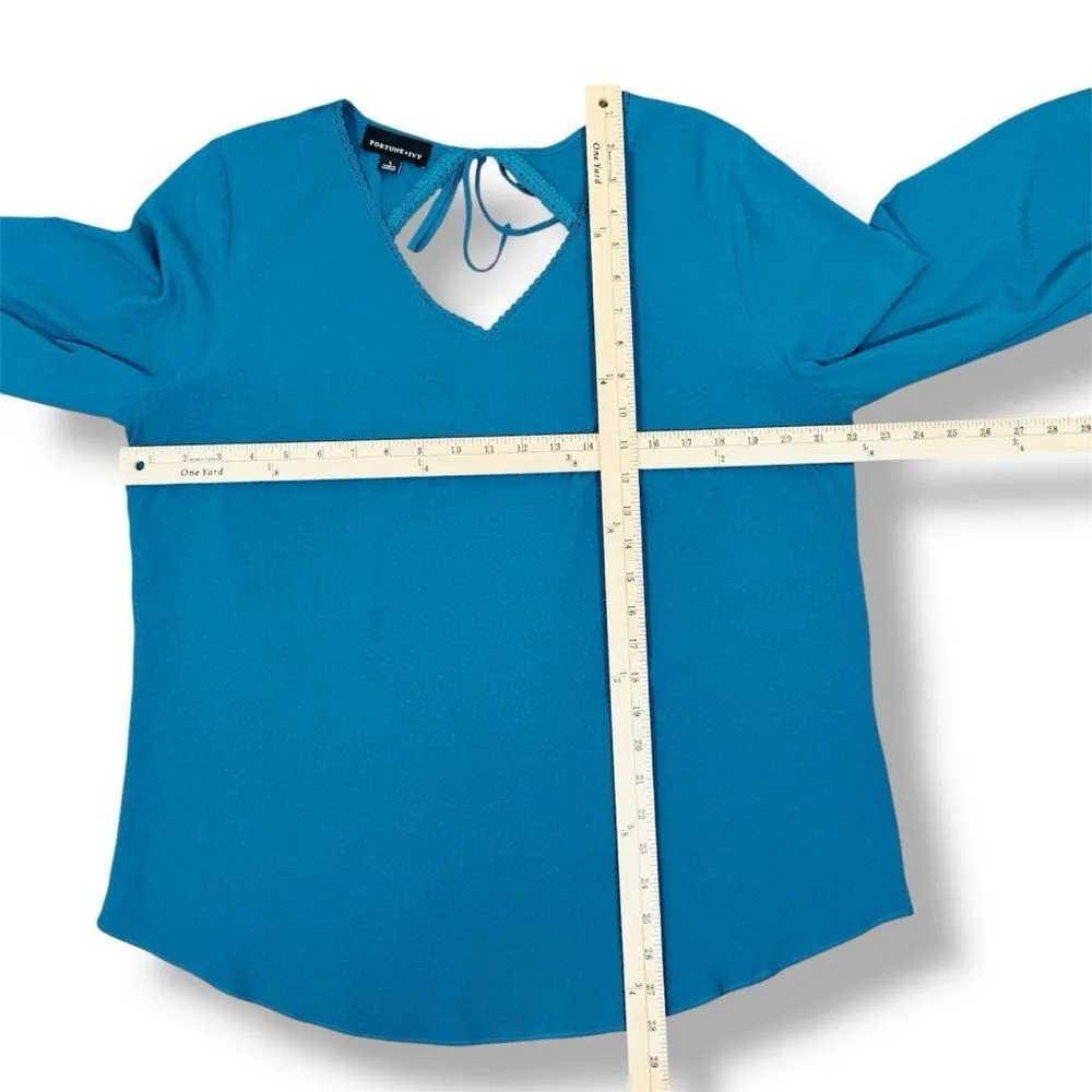 Fortune + Ivy Cutout Back Tie Eyelet Trim Blouse Teal‎ Blue Size Large - Image 12