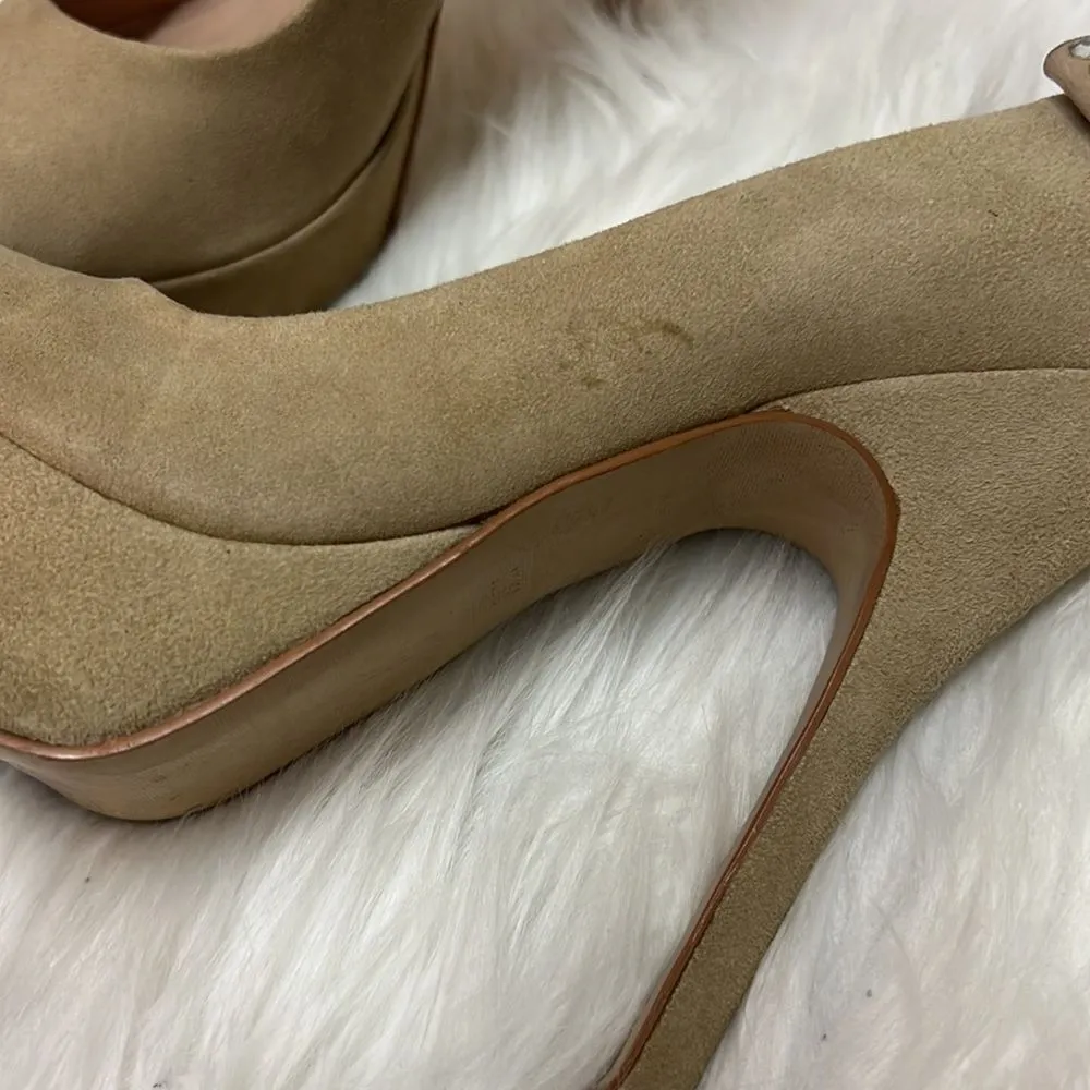 Steve Madden Cake Suede Nude Heels with Rhinestone Bow Size 7.5 B-25 - Image 10