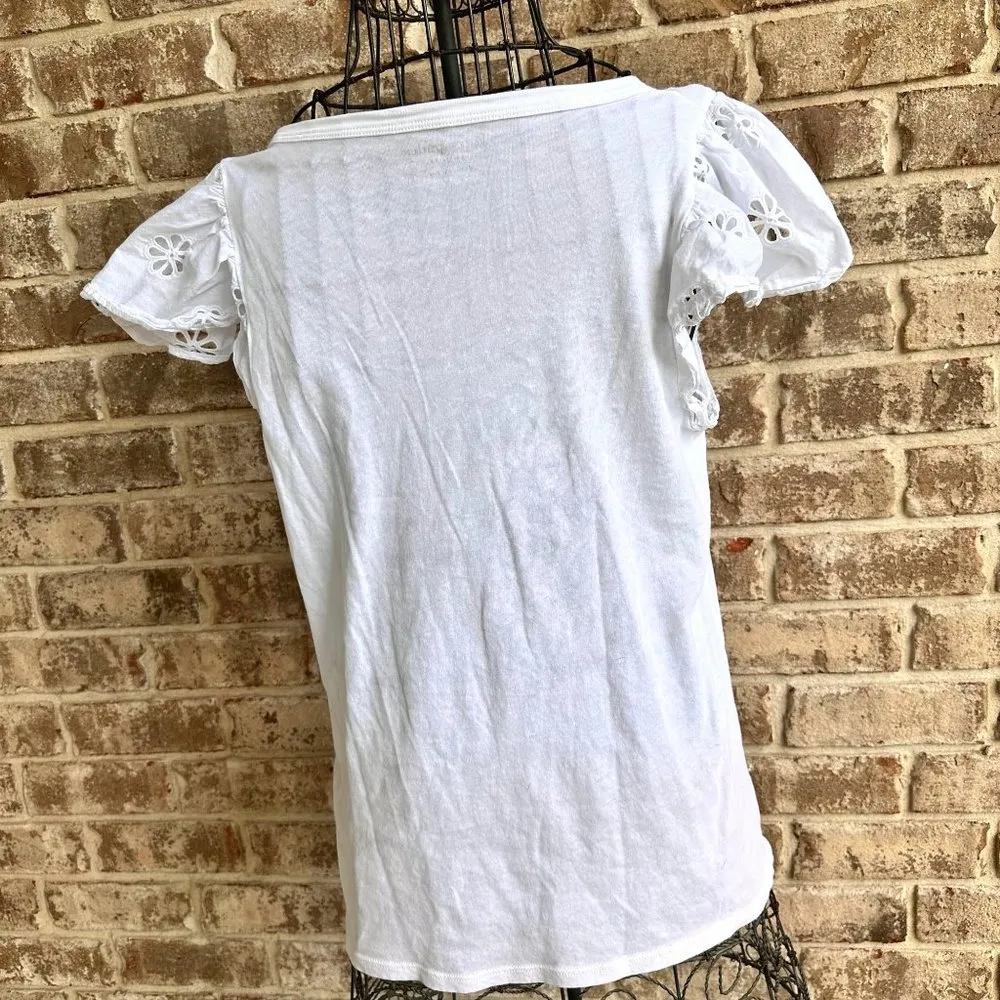 Kate Spade White Eyelet Mixed Media Tee Top Large Cotton Flutter Sleeves… - Image 6