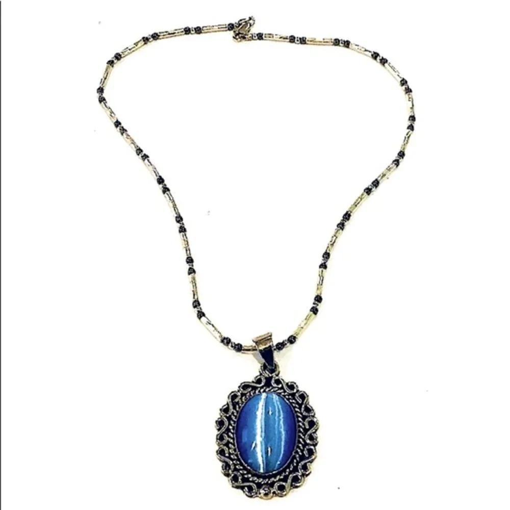 TAXCO Blue Cats Eye Sterling Silver Necklace - Image 3