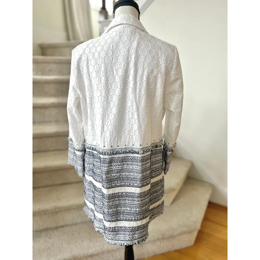 NWT Chico's Long Line White Eyelet & Blue Beaded Embroidered Jacket - Image 2