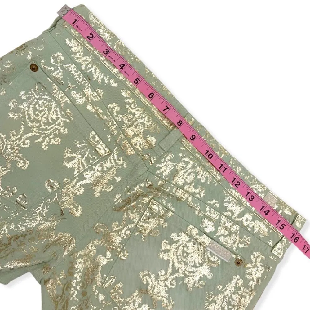 7 For All Mankind  Mint Brocade Gold Foil Denim Shorts - Image 5