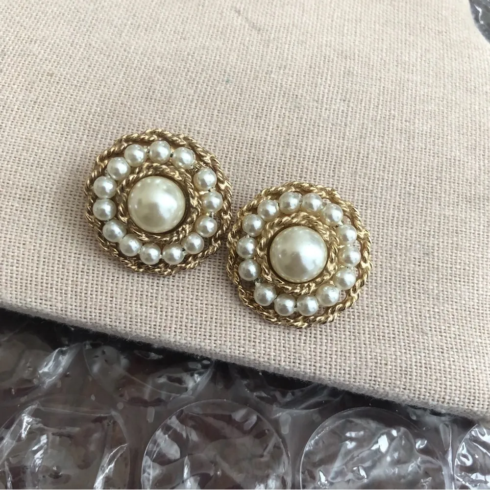 Vintage Signed Pat Pend Faux Pearl ClipOn Earrings - Image 2