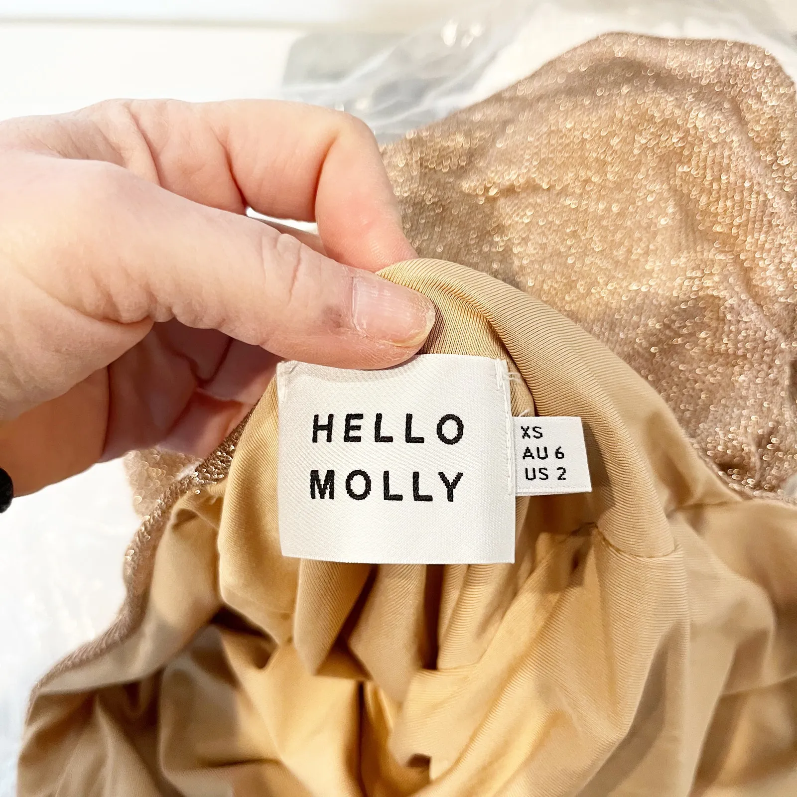 Hello Molly Slinky Low Back Shimmer Metallic Bodycon Mini Dress Gold 2 - Image 2