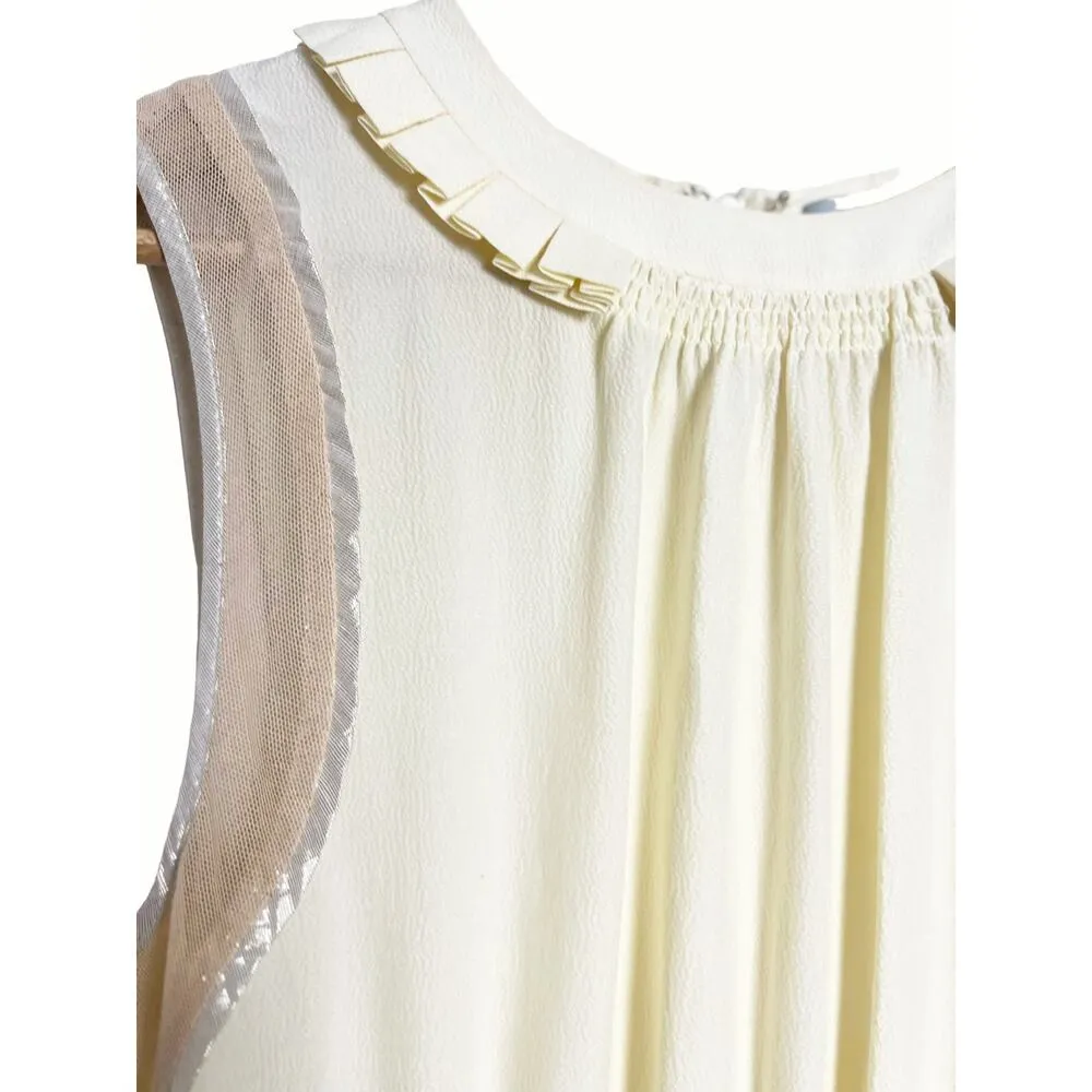 Alexander Wang Yellow Cream Pleated Sleeveless Silk Mini Dress Size 2 - Image 6