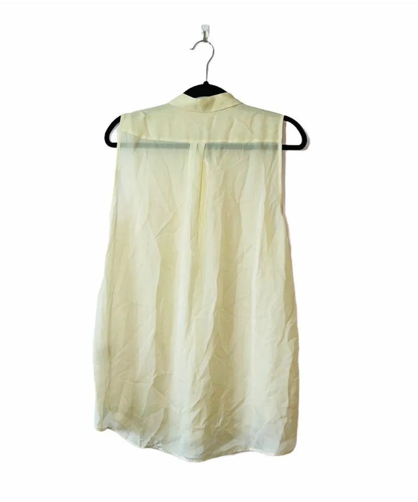 Cream Silk Button Front Sheer Sleeveless Blouse - Image 2