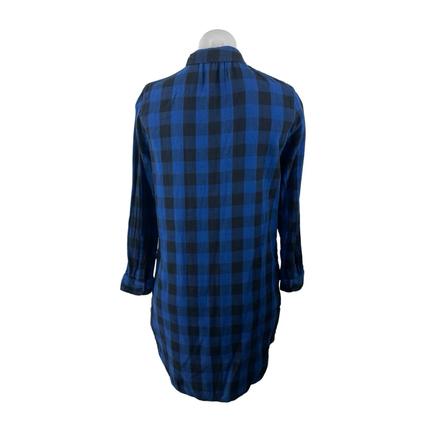 Madewell Blue Black Checkered Plaid Long Sleeve Button Down Shirt Dress Size S - Image 2