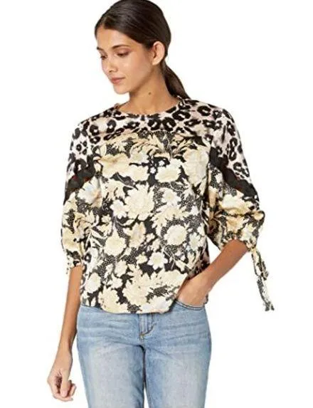 Rebecca Taylor Floral Contrast Silk Tie Blouse - Image 3