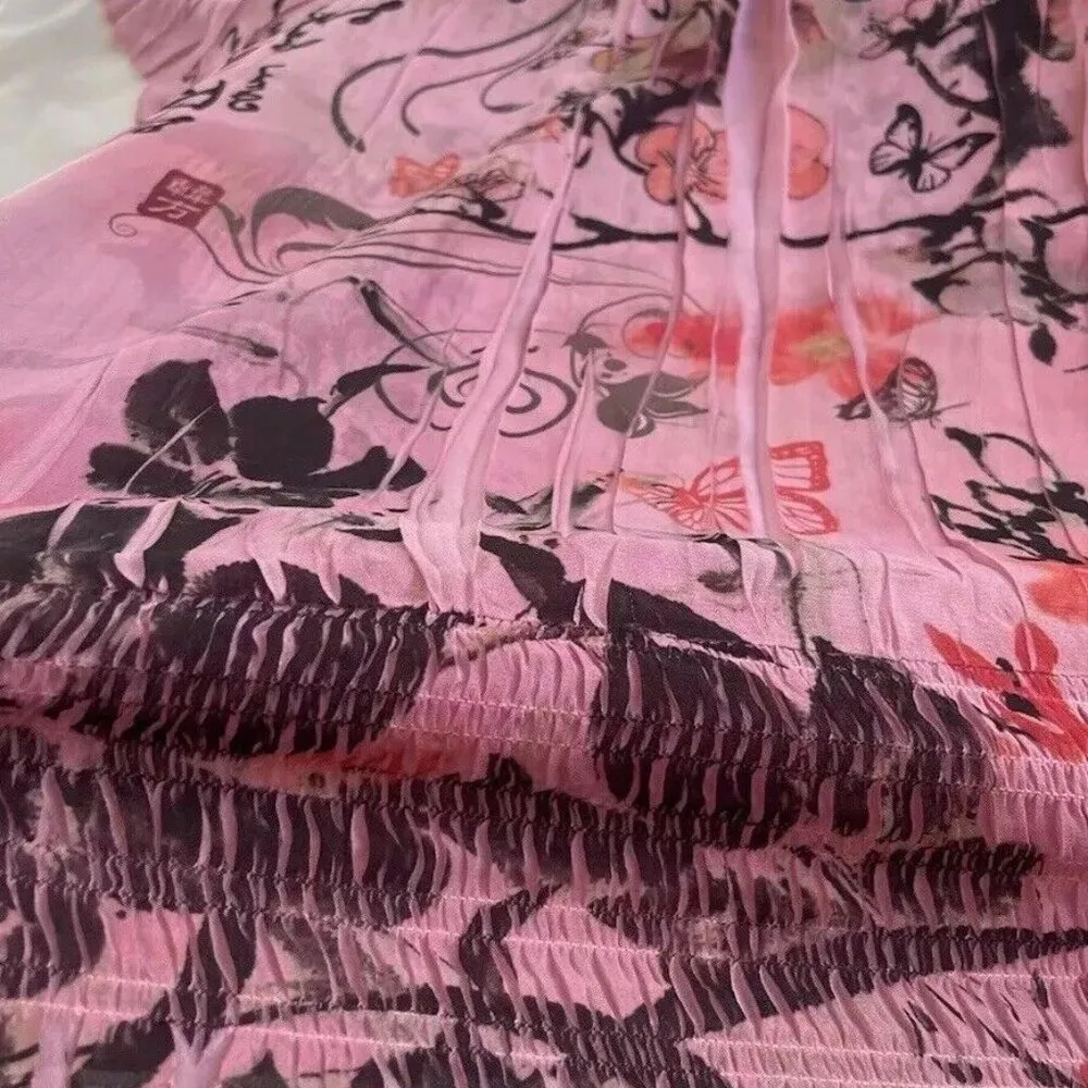 Serenade Women's Blouse Sz 18/20W Plated Button Up Chiffon Shirt Ruffle Sleeve Pink - Image 9