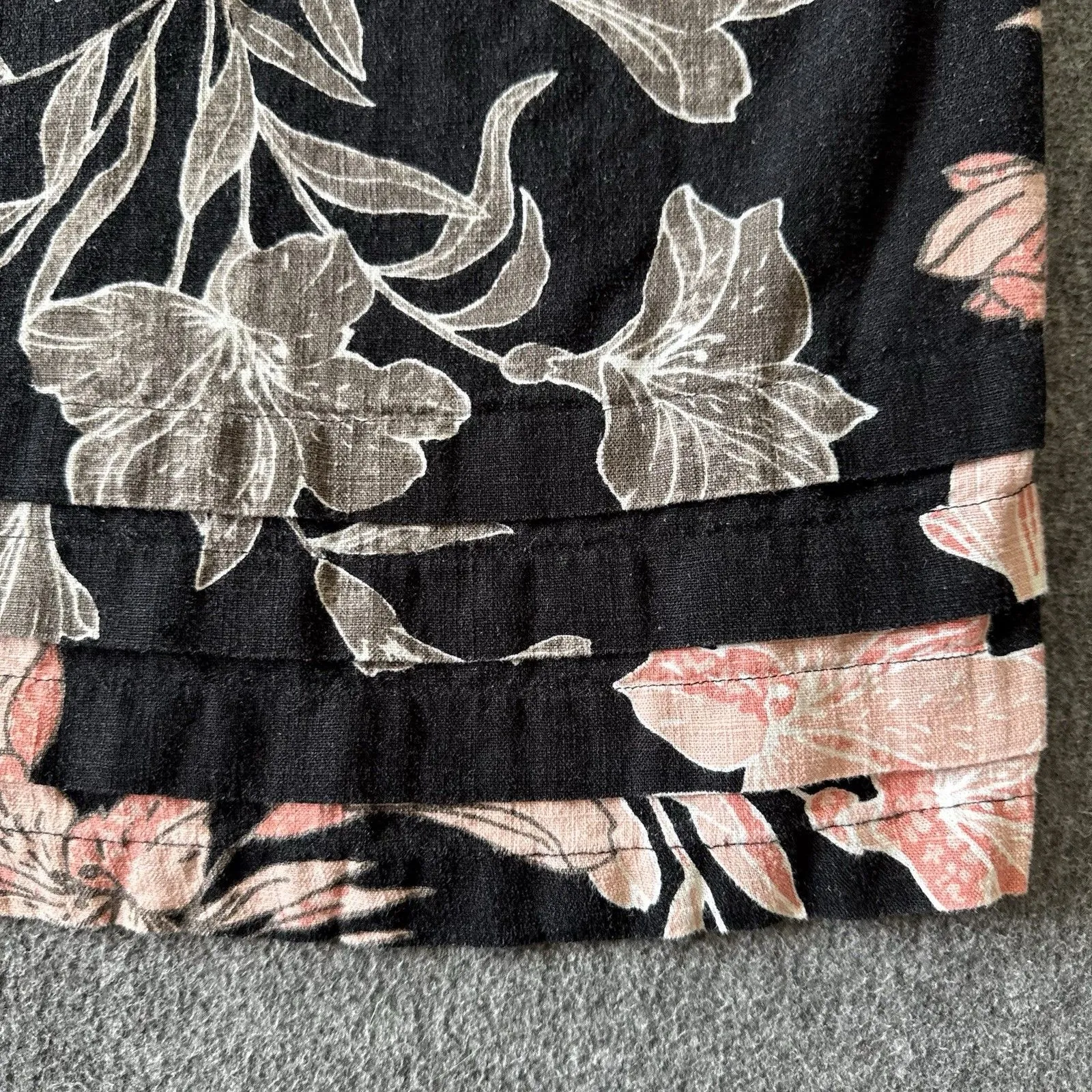 Nicole Miller Dress Womens Small Linen Black Floral A Line Tiered Trim V Neck - Image 7