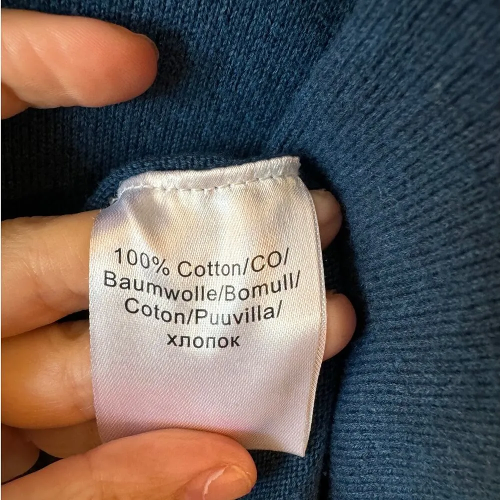 Marble Sweater Women L Blue Cowl Neck Tassel Cotton Blouse Lagenlook Boho Fringe Size L - Image 5