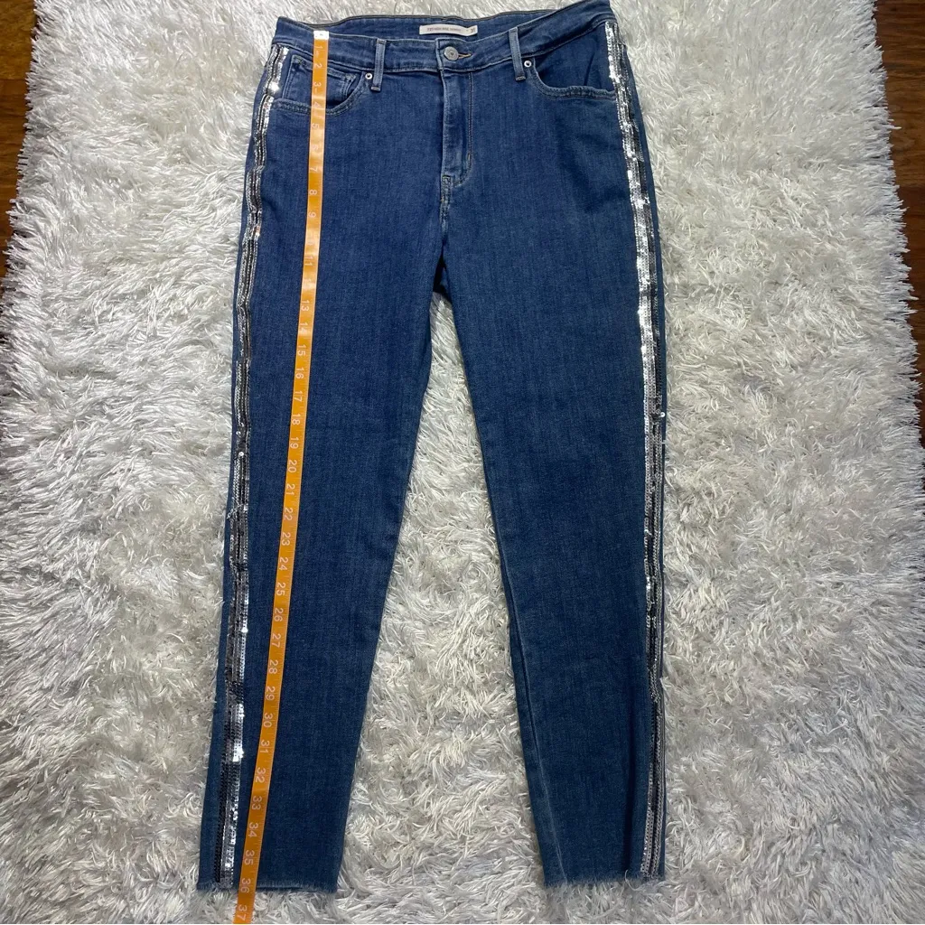 Levi’s Women’s Jeans 721 High Rise Skinny Silver Sequins Tuxedo Striped 31 - Image 8