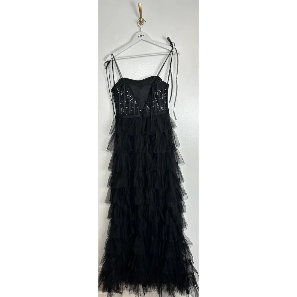MAC DUGGAL Sequin Bustier Tier Tulle Gown in Black Size US 6 - Image 6