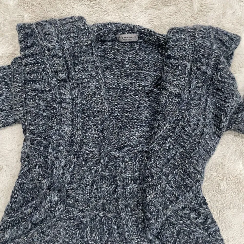 Elsamanda Made in Italy Gray Chunky Knit Open Front Cardigan S Wool Alpaca Blend - Image 6