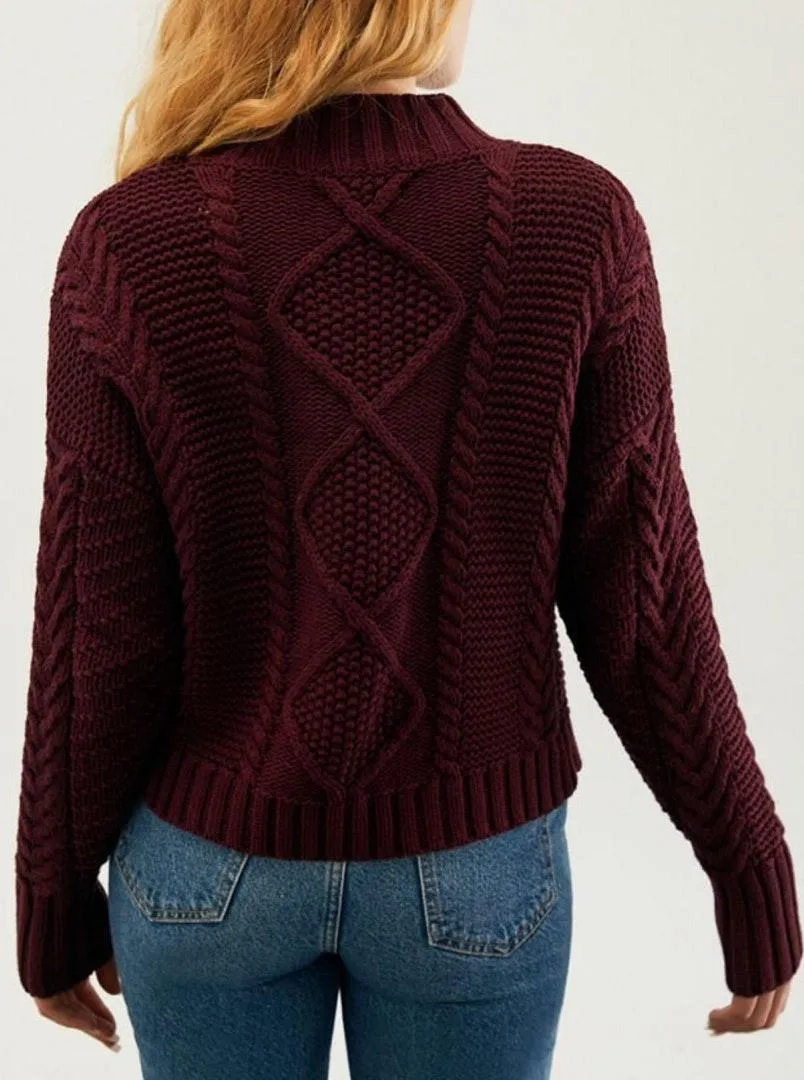 PacSun  Burgundy Cable Knit Boxy Sweater - Image 4