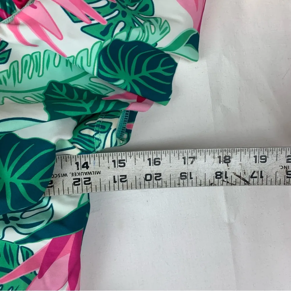 Matilda Jane womens medium Pink Green One Piece Swimsuit Ruffle tropical - Image 7