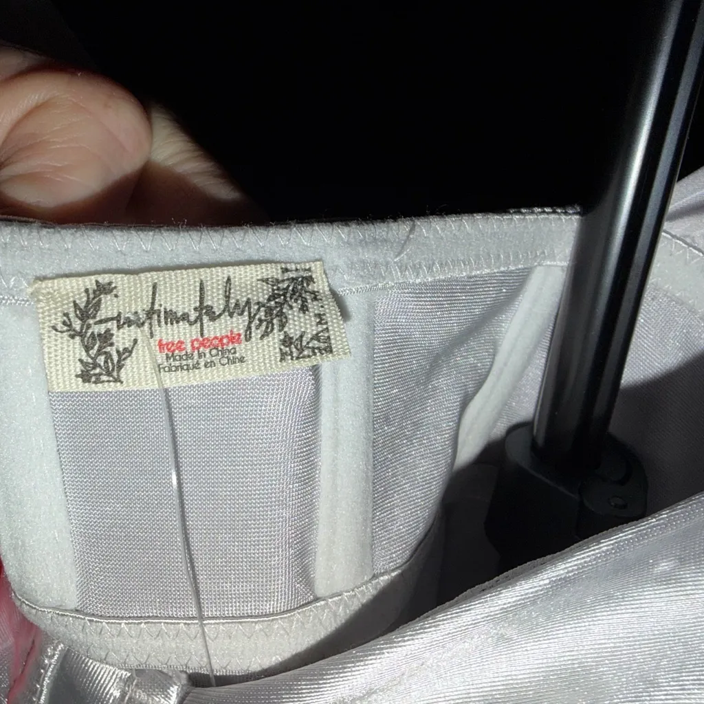 Free People Casino Gone Glam Silver Tie Shoulder Satin Shimmering Midi Size M - Image 10