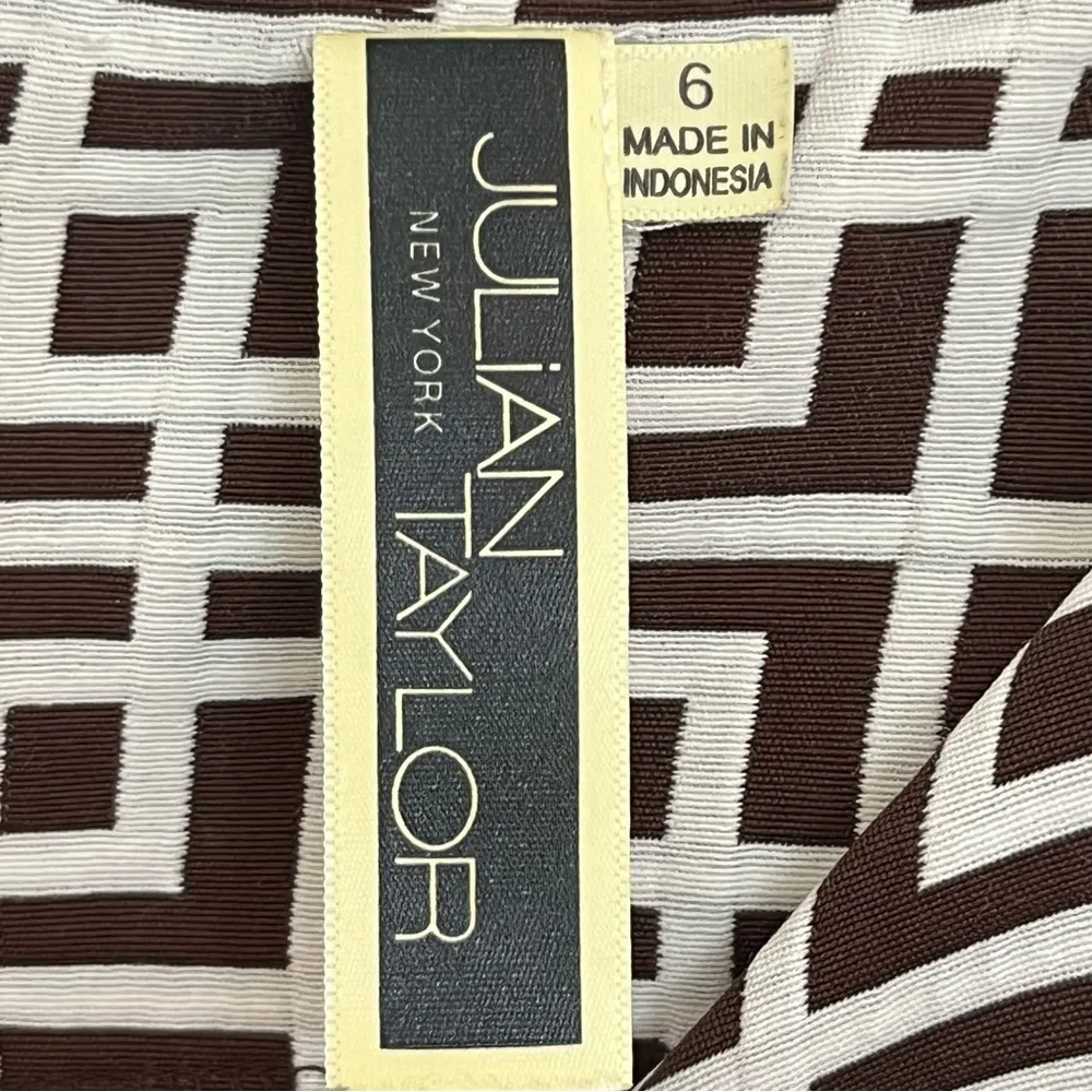 NWT‎ Women’s Julian Taylor Brown White Geometric Pattern Shift Dress Size 6 - Image 5