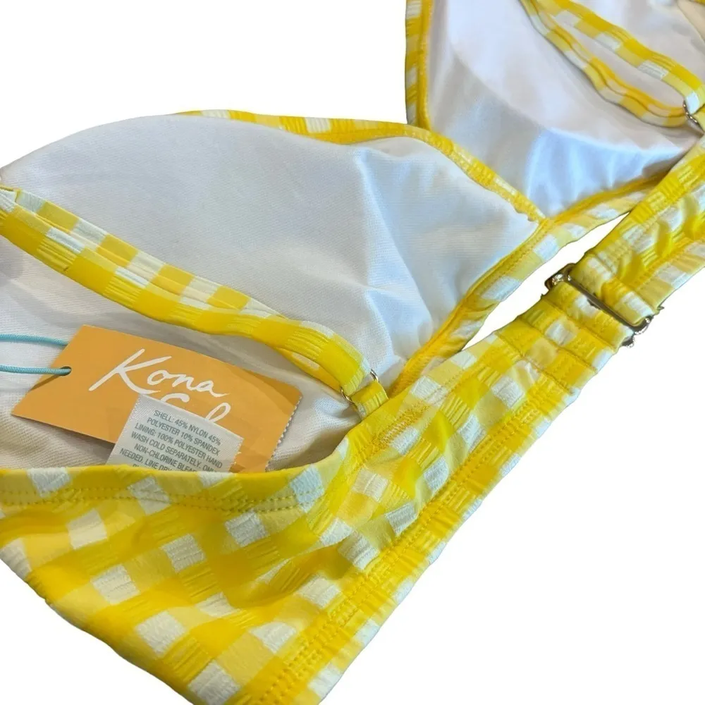Women’s New Kona Sol yellow gingham plaid triangle bikini top - Image 5