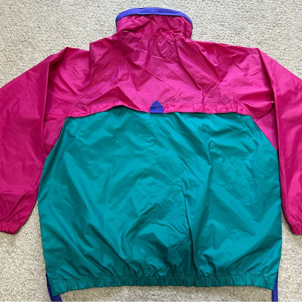 Vintage Columbia Windbreaker Jacket Green Pink Zip Up Hood Women Size XL - Image 7