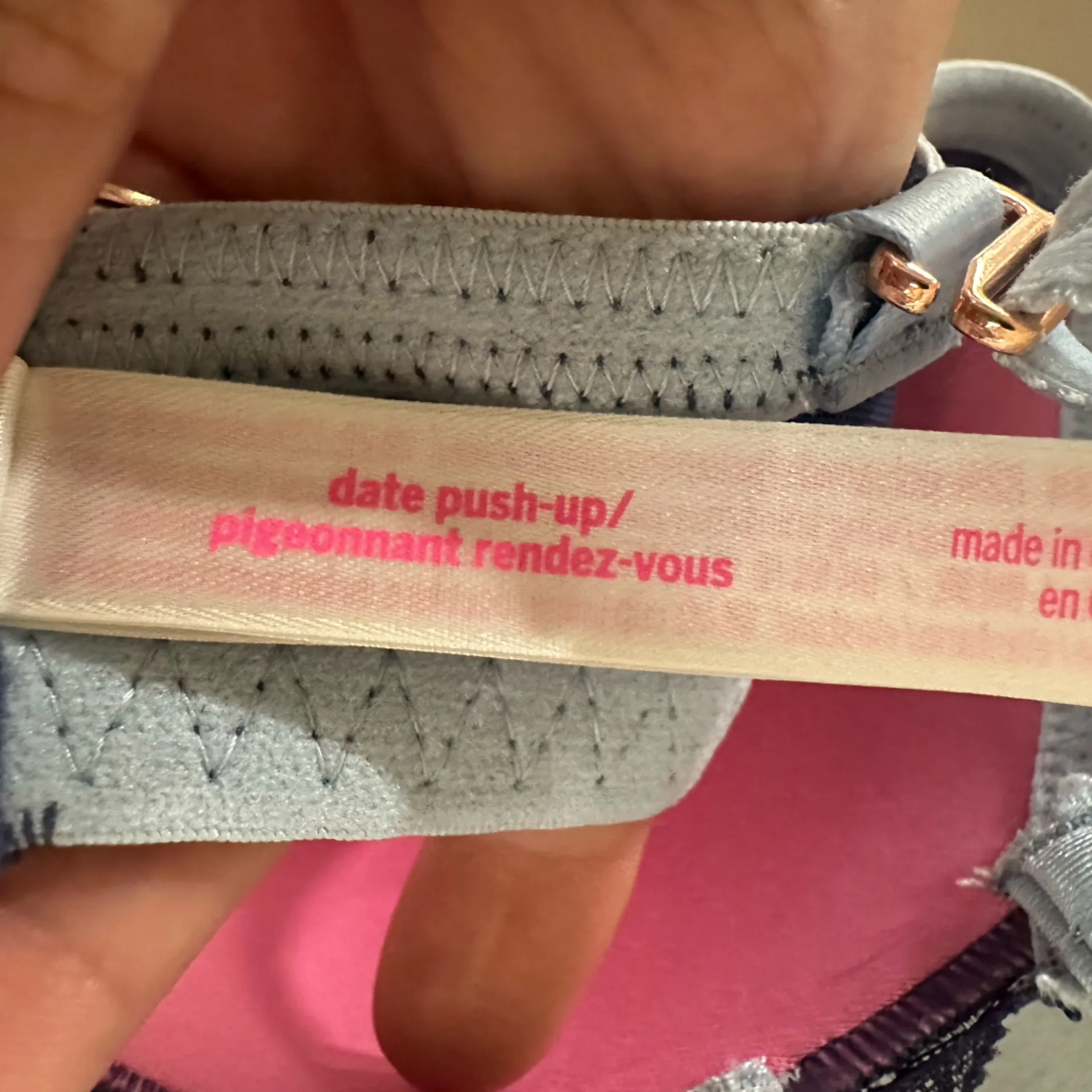 Date Push Up Bra 34DD Navy Lace Bralette with Light Blue Straps - Image 4